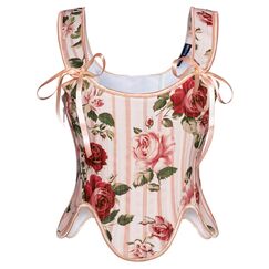 Scarlet Darkness Bustier-Top für Damen, Renaissance-Blumenmuster, Schnürung, Bodyshaper, Korsett mit Reißverschluss, Rose Line Art, 14