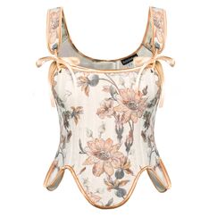 SCARLET DARKNESS Bustier-Top für Damen, Renaissance-Blumenmuster, Schnürung, Bodyshaper, Korsett mit Reißverschluss, Orange Floral, 6