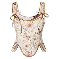 Scarlet Darkness Bustier-Top für Damen, Renaissance-Blumenmuster, Schnürung, Bodyshaper, Korsett mit Reißverschluss, schmetterlings- / blumendesign, 6