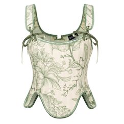 SCARLET DARKNESS Bustier-Top für Damen, Renaissance-Blumenmuster, Schnürung, Bodyshaper, Korsett mit Reißverschluss, Grünes Blumenmuster, 16
