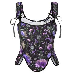 Scarlet Darkness Bustier-Top für Damen, Renaissance-Blumenmuster, Schnürung, Bodyshaper, Korsett mit Reißverschluss, Schwarze Pusteblume, 16