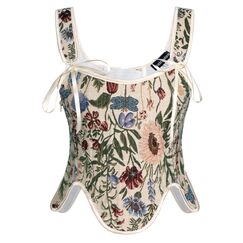 Scarlet Darkness Bustier-Top für Damen, Renaissance-Blumenmuster, Schnürung, Bodyshaper, Korsett mit Reißverschluss, Cremefarbenes Gänseblümchen, 18