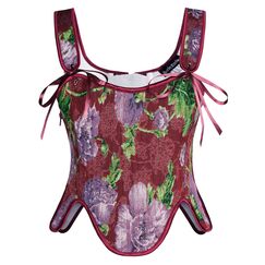 Scarlet Darkness Bustier-Top für Damen, Renaissance-Blumenmuster, Schnürung, Bodyshaper, Korsett mit Reißverschluss, Amethyst-Blüten, 14