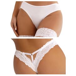 ohyeahlady Slip Damen Weiß 2er Pack String Tanga Sexy Dessous Spitze Seamless Thong Unterwäsche Frauen Atmungsaktiv Brazilian Slip Panty Bikini Unterhosen Panty Große Größen Weiß,L