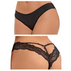 ohyeahlady Thong Schwarz Unterhosen Damen 2er Packs Panty Spitze String Tanga Set Brazilian Slip Große Größen Reizwäsche Schwarz+Schwarz,L