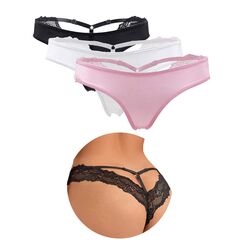 ohyeahlady String Tanga Damen Sexy Dessous Spitze Tangas Set Niedrige Taille Erotisch Slips Große Größen Thong Frauen Bikini Hipster Pantys Unterwäsche UnterhosenSchwarz+Weiß+Rosa,M