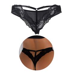 comeondear Sexy String Tangas für Frauen Brazilian Slip Damen Spitze Unterwäsche Große Größen Unterhosen Höschen Dessous Reizwäsche Curvy Übergröße Thong T Back Low Waist Mini Bikini(Schwarz,M)