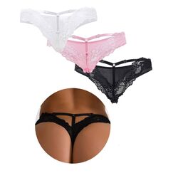comeondear Sexy String Tangas für Frauen Brazilian Slip Damen Spitze Große Größen Erotische Höschen Dessous Unterwäsche Curvy Übergrößen Unterhosen Thong Low Waist Mini Bikini(Schwarz+Weiß+Rosa,XL)