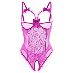 ALLureLove Dessous für Damen, sexy, einteilig, Teddy-Dessous, Body, Spitzen-Nachthemd, Violett, Large