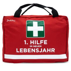 Dakita Erste-Hilfe Tasche zum Geburtstag – Lustiges Geschenk für Männer & Frauen - Als Verpackung für persönliche Kleinigkeiten – 28×18×8 cm – rot – ohne Inhalt