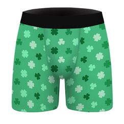Aueyan, Saint Patricks Day, Unterwäsche für Herren, Irische Kleeblatt-Boxershorts, Grün, Kleeblatt-Motiv, Bedruckt, Vierblättrige Unterhose, Lustiges Zubehör, St. Pattys Day Kostüm