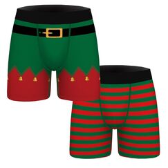 Aueyan Herren-Boxershorts, lustige Unterwäsche, lustige Geschenke für Männer, kein Fliegen, 2er-Pack, Elfenglocken und Streifen, Small