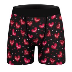 Aueyan, Lustige Geschenke für Männer, Ehemann, Freund, Rotes Herz, Unterwäsche, Slip, Lustig, Valentinstag, Shorts, Pyjama mit Sprüchen, 3D-Druck, Elastisch, Mittlere Taille, Größe XL