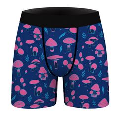 Aueyan, Sexy Unterwäsche für Herren, Pilz-Boxershorts, Elastisch, Mittelhohe Taille, Kein Eingriff, Ohne Tasche, Mit lustigem Grafikdruck, Blau, Größe M