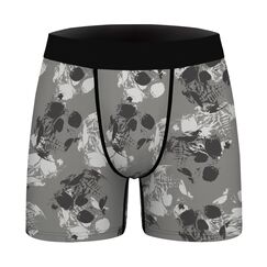 Aueyan, Totenkopf-Unterwäsche für Herren, Halloween-Unterwäsche, Totenkopf-Boxer, Skelett-Druck, Kostümzubehör, Gothic-Unterhose, Emo-Grau, Totenkopf-Druck, Größe M