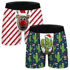 Aueyan Herren-Boxershorts, lustige Unterwäsche, lustige Geschenke für Männer, kein Fliegen, 2er-Pack, Kaktus & Zuckerstange, Medium