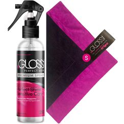 beGLOSS Perfect Shine PREMIUM SPRAY 250 ml + WIPE Small - Latex Spray Hochglanz Latexpflege Politur für Latex Kleidung + Poliertuch