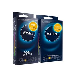 MY.SIZE Mix SET Größe 3, 53 mm: 10 Classic Kondome + 10 Kondome in 4 aufregenDen Sorten, mit Aroma, Farbe, Genoppt & Classic