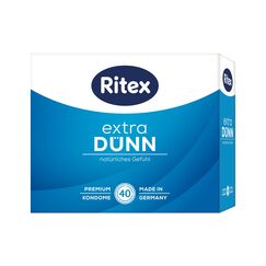 Ritex Kondome extra dünn – Kondome gefühlsecht extra dünn 40 Stück, hauchzart für ein natürliches Gefühl – Vegan, dermatologisch getestet, Made in Germany