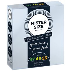 MISTER SIZE Kondome Probierpackung – Slim Package – 3er Pack (47-49 - 53 mm) / gefühlsechtes & hauchzartes Kondom/extra dünne & extra feine Condome / 100% Naturkautschuk-Latex/natural feeling