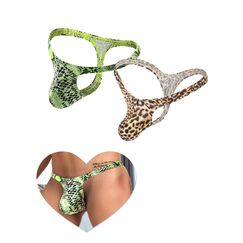 ohyeahlady 2pcs String Tanga Herren Sexy Unterwäsche für Mann T-Back Slip Beule Ouvert Höschen Männer Große Größen Reizwäsche Sissy Dessous Low-Rise Unterhosen Thong Ouvert Underwear Grün+Leoprd L