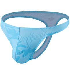 Summer Code Herren G String Tanga Männer Low Rise Micro Mesh Tanga Unterwäsche T-Back Unterhose mit Stretch, Himmelblau, L