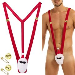 VemeFufu Mankini für Herren, sexy, lustig, Borat, Badeanzug, Kellner, Body, Weihnachten, Geburtstag, Witz, Geheimgeschenk für Herren, Freund, 01 Christmas Style A + Small Bell, Einheitsgröße