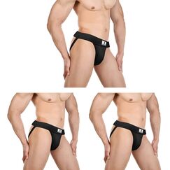 JOCKLAND Herren Jock Strap, breites Band Mesh Männliche Unterwäsche Jockstrap Athletic Supporter für Gym Vasektomie, Schwarz + Schwarz + Schwarz, Large