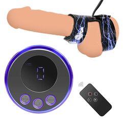 Hrekssi Elektro Schock Einstellbar Leder Cockring SM Bondage Set Reizstromgeräte Elektrostimulation Hodenring Hodensack Ringe Fesseln Flirt Sexspielzeug für Männer Paare