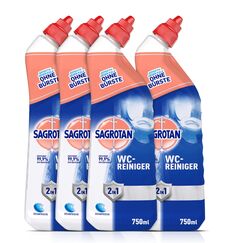Sagrotan WC-Reiniger Ozeanfrische – 2in1 Reinigungsmittel mit Antischmutzfilm für langanhaltende WC-Frische – 4 x 750 ml