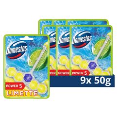 Domestos Power 5 Toilettenstein Limette WC Reiniger Volle Power bis zu 300 Spülungen 50 g 9 Stück