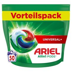 Ariel Waschmittel Pods All-in-1, Flüssigwaschmittel Kapseln 50 Waschladungen, Universal+, Kraftvolle Fleckentfernung ab der 1. Wäsche