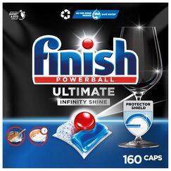 Finish Ultimate Infinity Shine Spülmaschinentabs – Geschirrspültabs für Tiefenreinigung, Fettlösekraft und Glanz mit Schutzschild – 2x80 Finish Caps