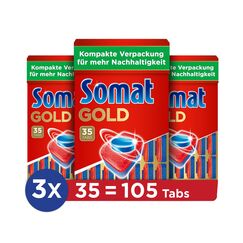 Somat Gold Spülmaschinen Tabs (105 Tabs), Geschirrspültabs für strahlend sauberes Geschirr auch bei niedrigen Temperaturen, Extra-Kraft gegen Eingebranntes, kompakte Verpackung für mehr Nachhaltigkeit
