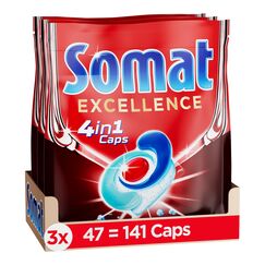 Somat Excellence 4in1 Caps (141 Caps), schnellauflösende Spülmaschinentabs, Somat Caps für exzellente Reinigung & Glanz sogar im Eco-Programm & bei niedrigen Temperaturen