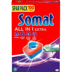 Somat All in 1 Extra Spülmaschinen Tabs (100 Tabs), Geschirrspül Tabs für strahlende Sauberkeit auch bei niedrigen Temperaturen, bekämpfen selbst eingetrocknete Rückstände
