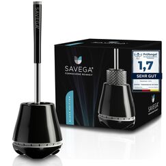 SAVEGA® Das Original - Innovative Toilettenbürste aus Silikon – Klobürste mit Halter – Hochwertiges WC-Bürsten Set – Antibakterieller Klobürstenhalter in schwarz - grau – rund