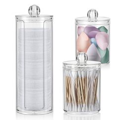 MumdoYAL 3 Stk Wattepadspender，Schminktisch Zubehör，Bathroom Organizer，Wattepads Aufbewahrung mit Deckel，Wattestäbchen-Behälter,for Dresser, Bathroom，Bedroom