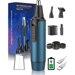 Nasenhaartrimmer Herren, 3 in 1 Nasenhaarentferner und Ohrhaarschneider, USB Wiederaufladbar Ohrhaarschneider mit Doppelschneideklingen für Männer und Frauen, IPX7 Wasserdicht, Einfache Reinigung