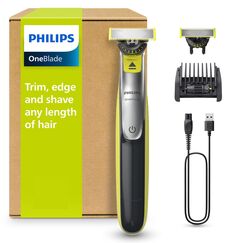 PHILIPS OneBlade 360 Face - elektrischer Rasierer & Trimmer, 2x 360 Klingen, verstellbarer 5-in-1-Trimmaufsatz, Nass- & Trockenrasur, Akku-USB, fürs Gesicht (QP2734/30)