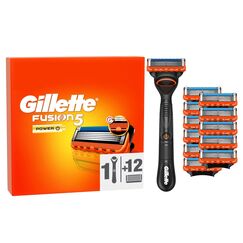 Gillette Fusion5 Power Rasierer Herren Nass — Inkl. 1 Gillette Nassrasierer, 12 Ersatzklingen, mit einem Gleitstreifen für ein Sanftes Gleiten und 5 Klingen für eine Gründliche, Langanhaltende Rasur