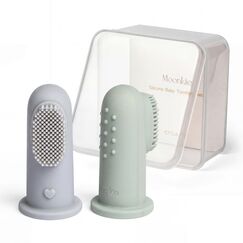 Moonkie Babyzahnbürste Fingerzahnbürste Mundreinigungsset für 3 Monate +, 2 Stück (Cloud/Mint)