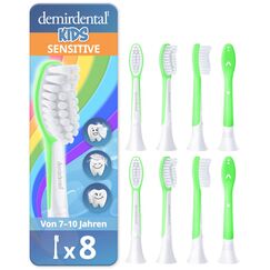 demirdental Bürstenkopf für Philips Sonicare Kids Bürstenkopf für Kinder, für erste bleibende Zähne, Kinder von 7 bis 10 Jahren, ersetzt HX6048 HX6044, Grün, 8 Stück
