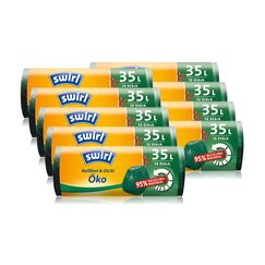 Swirl Öko-Müllbeutel mit Zugband, 35 Liter, 9 Rollen mit je 12 Beuteln, Dunkelgrün