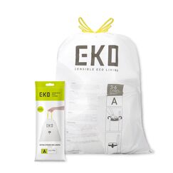 EKO Müllbeutel Größe A (3L- 6L), extra starke Müllsäcke mit Zugband für Küche und Bad, 30 Beutel, 1 Packung, weiß, klein, Geeignet für Mülleimer mit 3L, 4L, 5L, 6L