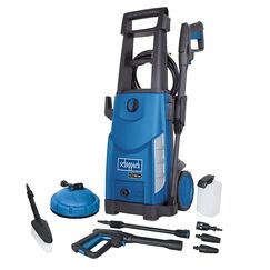 Scheppach Hochdruckreiniger HCE2600 inkl. 8-TLG. Zubehör | 180bar Arbeitsdruck | 2400W Leistung | 5m Hochdruckschlauch | Fördermenge 480 l/h | mobiler Flächenreiniger mit Bürsten
