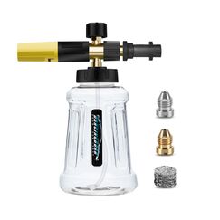 Verbesserte Schaumlanze Schaumkanone für Kärcher K-Serie K2 K3 K4 K5 K6 K7 Hochdruckreiniger, 1L Schneeschaumlanze mit Verstellbarer Schaumdüse für Autowäsche (Schwarz & Gelb)