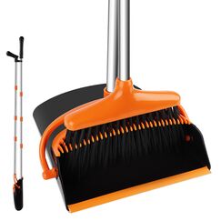 talifoca Besen und Kehrschaufel Set, Aufrechter Kehrmaschine und Kehrschaufel Combo, Kehrmaschine und Kehrschaufel Langem Griff für abnehmbares und klappbares Besen für die Bodenreinigung in Küche