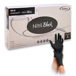 Maimed Nitrilhandschuhe Schwarz L – 100 Stück – puderfrei, reißfest & latexfreie Einweghandschuhe – ideal für Tattoo, Küche, Reinigung