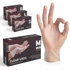 The Real Touch Einweghandschuhe, Transparente Vinylhandschuhe - Box mit 100 Stück, Einmalhandschuhe Puderfrei und Latexfrei, Vinyl Handschuhe Einweg für Küche, Reinigung und Lebensmittel (M)